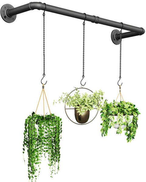 SOFITORG Plant Hanger Indoor, Hanging Planters Rod for Indoor Plants with 3 Hanging Chains, Wall Plant Hanging Rod for Window Ceiling, 38.2 Inch, Metal/Black, Pots Not Included