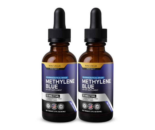 BETTER LIFE LAB Methylene Blue Pharmaceutical Grade 99.99% with Dropper, Health Dietary Supplement for Humans, No Formaldehyde, Made in USA (1% 50ml Bottle) 1 Fl Oz (2 Pack)