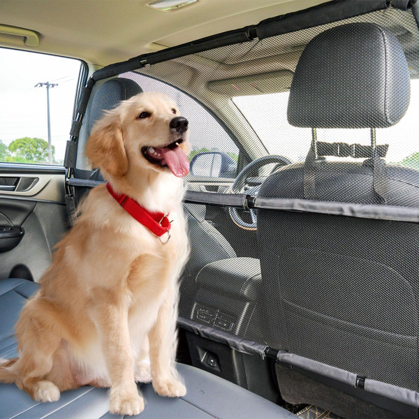 Dog Car Barrier Escape-Proof, 56" Wide Divider for 2nd 3rd Row Seats & Cargo Area, Durable Back Seat Gate Trunk Barrier with See Through Net Mesh for Trucks, Large SUV & Full Sized Vehicles