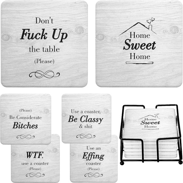 White Elephant Gifts for Adults, Secret Santa Funny Coasters with Holder Christmas Stocking Stuffers for Men Women, Gag Gifts Couples Birthday Housewarming Cool Friend Presents for Her Him