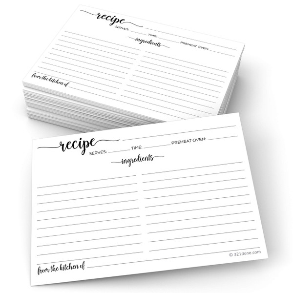 321Done Jumbo White Recipe Cards (Set of 50) From the Kitchen Of 5x7 Extra Large - Black and White Minimalist for Weddings, Bridal Shower - Double-Sided - Made in USA