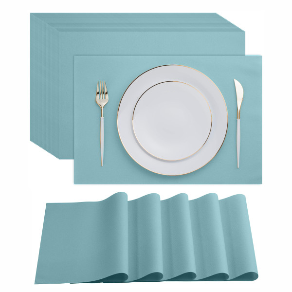 Disposable Pale Blue Paper Placemats for Dining Table - 100-Pack 18" x 12" Cloth-Like Rectangle Paper Placemats for Baby, Kids, Party Or Weddings.
