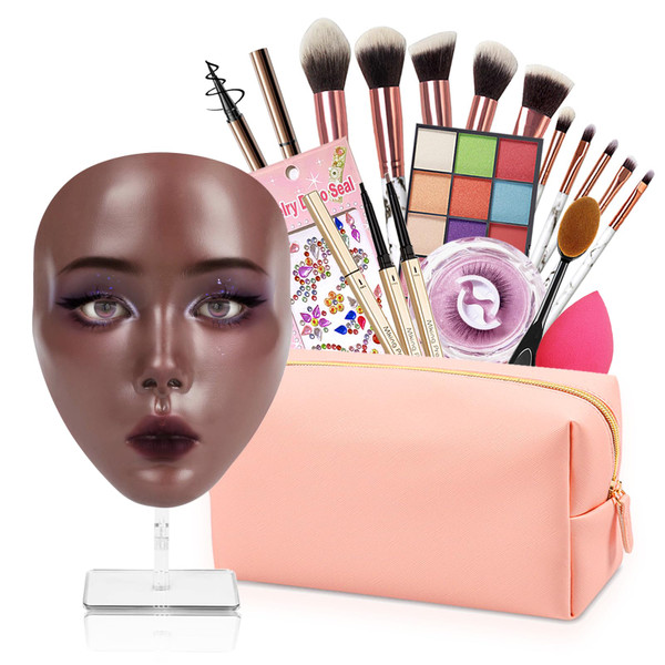 Banugo Makeup Mannequin Face - Silicone Head with Makeup Kit, Brushes & Bag for Practicing Skills or Gifts