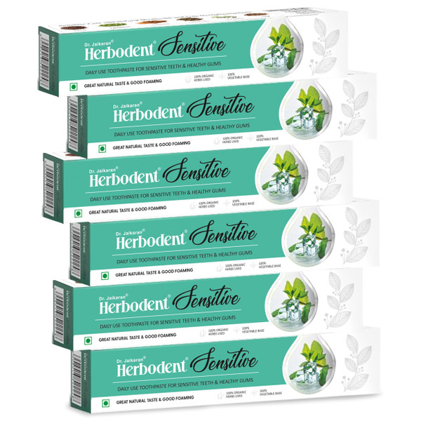 Herbodent® Sensitive Toothpaste - 6.53 Oz Pack of 6 | Enamel Repair & Cavity Protection, Fluoride Free, Sensitive Care with Natural Mouthwash & Gum Strengthening Herbs - Clove, Tomar, Long Pepper...