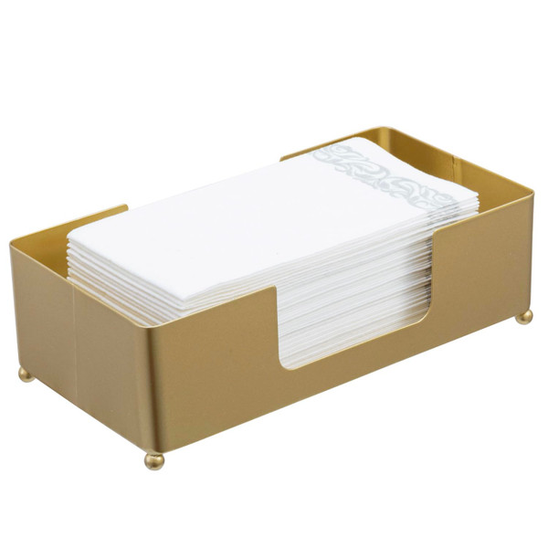 MyGift Guest Towel Holder Tray for Bathroom, Modern Gold-Tone Metal Tabletop Folded Paper Hand Towel Holder, Commercial Countertop Disposable Hand Towel Holder, C-Fold, Z-Fold