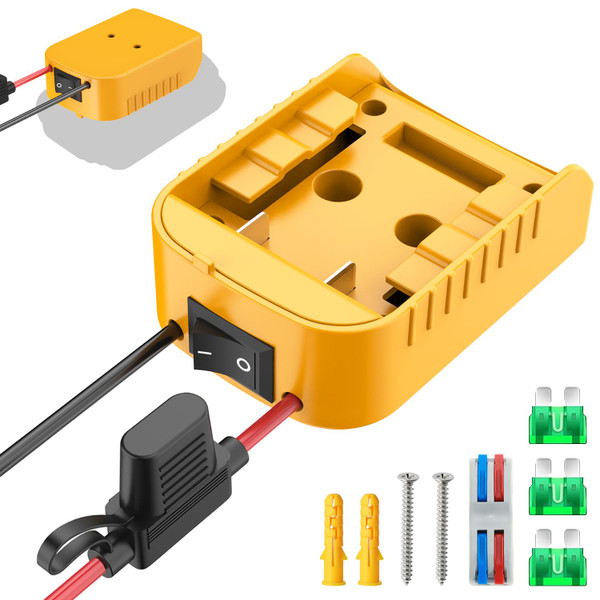 Kzreect for Power Wheel Adapter Compatible with Dewalt 20V Battery, Converter Kit with Built-in Switch on Adapter, Fuse Holder, Wire Terminal, 12AWG Wire for DIY RC Car Toys (1 Pack)