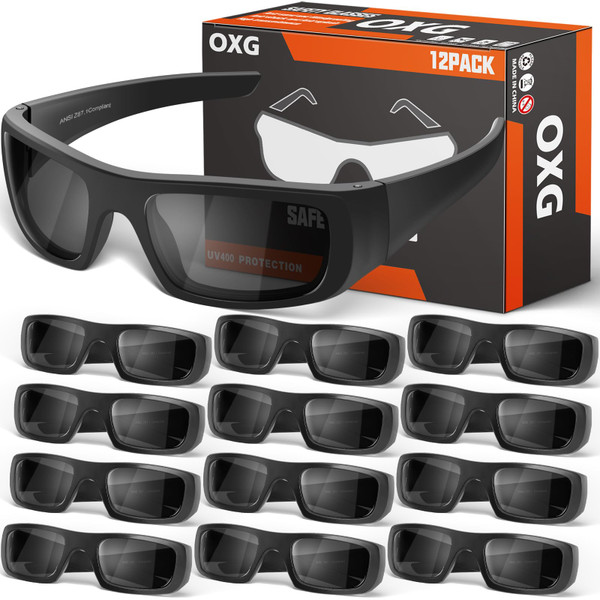 OXG 12 Pairs Grey Safety Glasses for Men and Women, ANSI Z87 Work Glasses Scratch Resistant UV400 Protective Glasses For Work