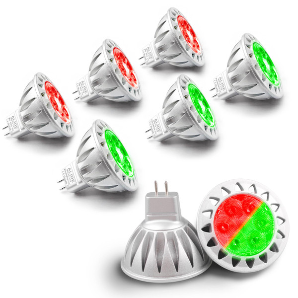 ALIDE LED Bulbs, 7W MR16, Red Green, 38 Deg, 6 Pack Mix, Replace 50W-75W Halogen, Low Voltage AC/DC12V, GU5.3 Base, for Christmas Holiday Decoration, Outdoor Landscape Lighting