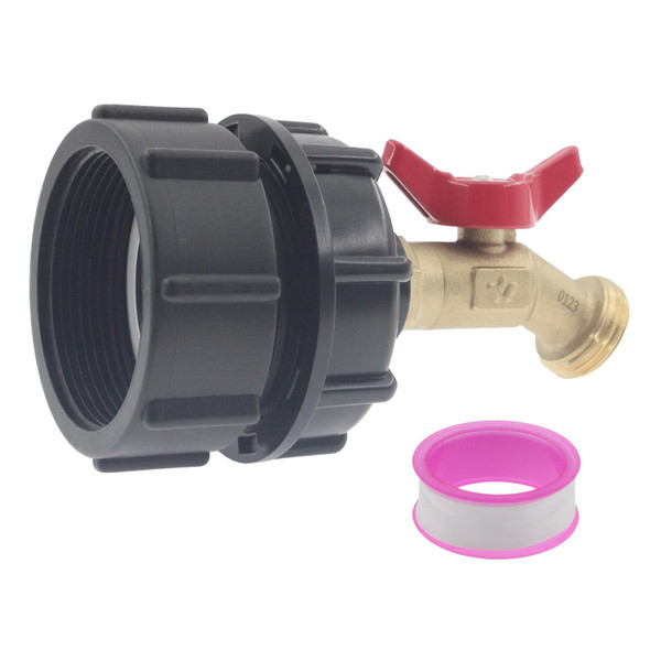 275-330 Gallon IBC Tote Water Tank Adapter,SAFYY IBC Tote Fitting with Brass Hose Faucet Valve,Garden Hose Connector,60 Fine Thread+Garden Hose Faucet 3/4 inches Inlet,Pack of 1