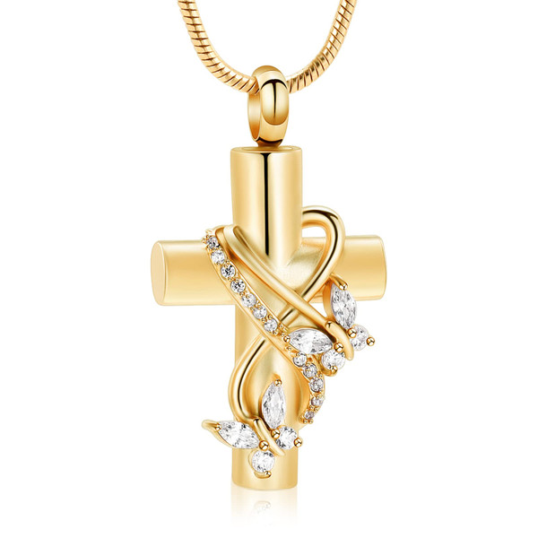 Imrsanl Butterfly Cross Urn Necklace for Ashes Men Women Cremation Jewelry Ashes Pendant for Human Memorial Ash Jewelry (Gold)