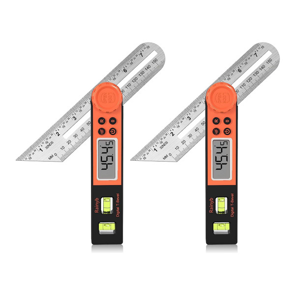 Digital Angle Finder Protractor 0-360 Degree T-Bevel Gauge & Protractor with Horizontal Vertical Bubble & Full LCD Display for Woodworking, Metalworking, Construction（7-Inch X 2Pcs）