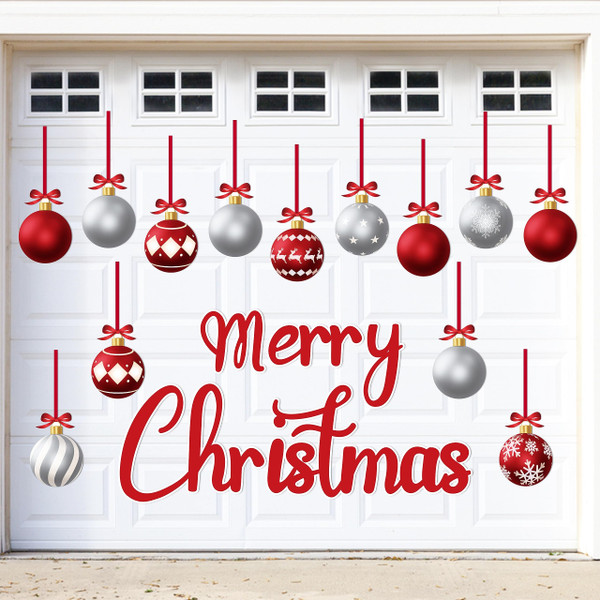 32PCS Christmas Garage Door Decorations Magnets - Merry Xmas Ball Holiday Refrigerator Fridge Kitchen Decor(Red, Silver)
