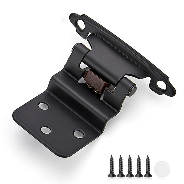 50 Pack 25 Pair Black Cabinet Hinges - 3/8 inch Inset Kitchen Cabinet Hinges, Semi-Concealed Hinges, Self Closing Cabinet Door Hinges with Door Bumper Flush Face Mount Cupboard Hardware
