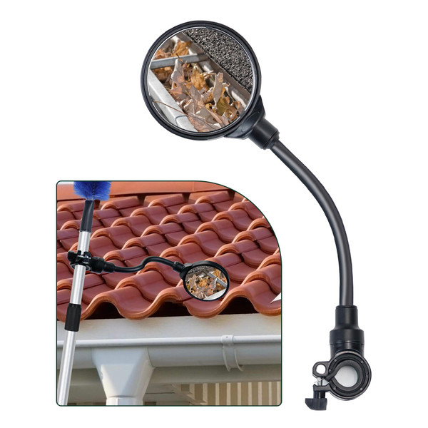 Flehomo Adjustable Rotatable Mirror, Easy Gutter Inspecter Tool from The Ground, Connected to Extension Pole for Inspecting Gutters, Roofs, Duct Work, and More, Easy Installation and Use