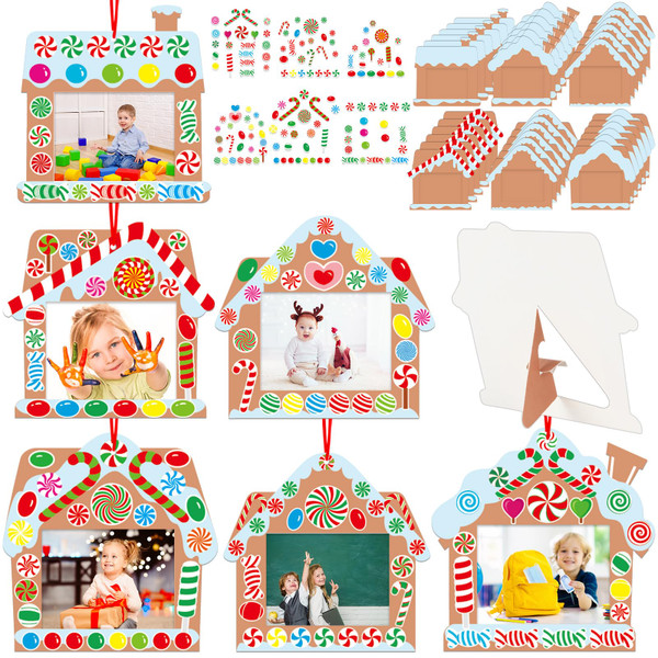 Qyeahkj 36 Packs Christmas Picture Frame Craft Kits for Kids, DIY Christmas Candy with Gingerbread House Peppermint Crafts for Holiday Xmas Photo Frames Art Favor Home Classroom Game Activities