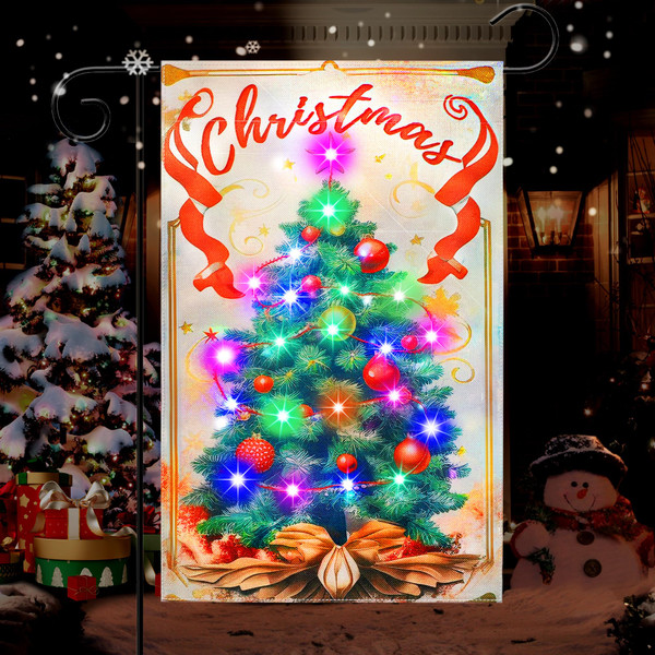 Christmas Decorations with Lights - Outdoor Lighted Christmas Tree Flag - LED Winter Yard Flag 12x18 Double Sided for Outdoor Yard Garden Lawn Decoration