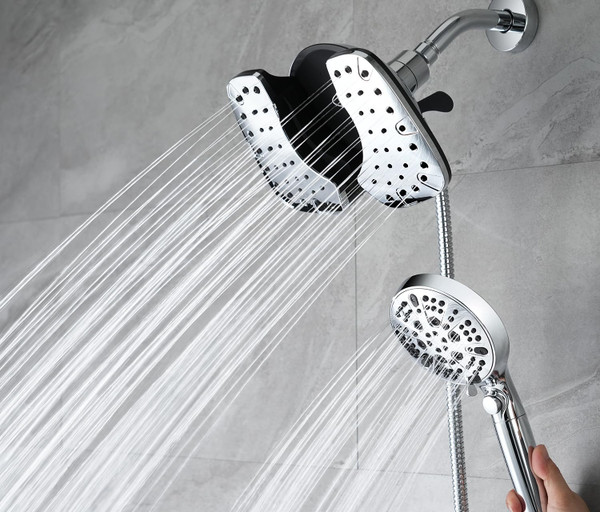 INAVAMZ 2-in-1 Shower Heads with Handheld Spray Combo: 10” Rainfall Shower Head & Hand Held Shower Head, 9 Spray Settings Detachable Shower Head with ON/OFF Switch and 15-Stage Filter