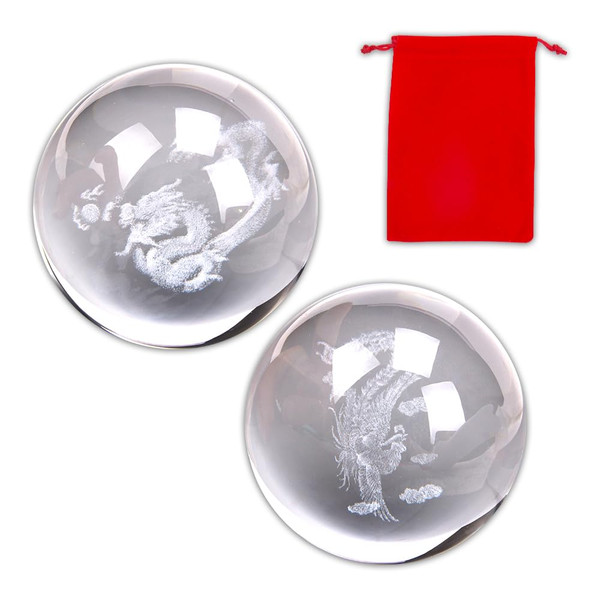 ZORZA 2Pcs Baoding Balls for Hand Therapy Chinese Health Exercise Stress Balls Dragon and Phoenix Crystals Balls for Hand Massage,Stress Relief and Exercise