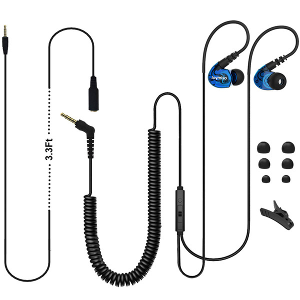 Joymiso 16Ft Extra Long Cord Earbuds Headphones for TV PC Laptop with Mic, Volume Control, Spring Coil Wire & Extension Cable, 3.5mm Wired Over Ear in-Ear Computer Earphones for Kids Women Small Ears