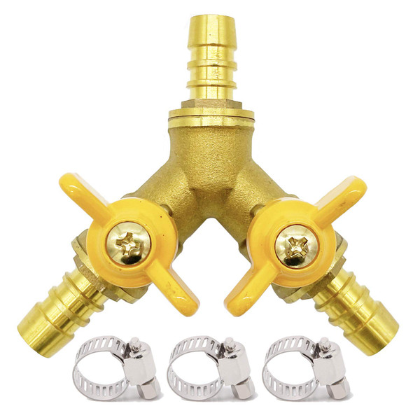 Metaland Brass 3 Way Shut-Off Valve, 3/8" Hose Barb 2 Switch Y Shaped Ball Valve Water/Fuel/Air