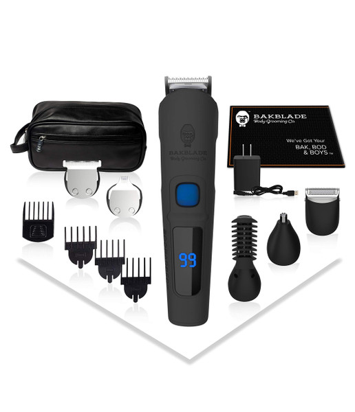 baKblade 11-in-1 Mens Grooming Kit for Manscaping - Bodbarber - Electric Beard Trimmer for Men, Groin Groomer, Body Groomer, Nose & Ear Groomer - Cordless & Waterproof Hair Clippers