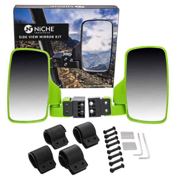 NICHE UTV Side View Mirror Set with 1.75" - 2" Roll Bar Cage for Polaris RZR Kawasaki Teryx Mule Pioneer Yamaha Rhino (Green)