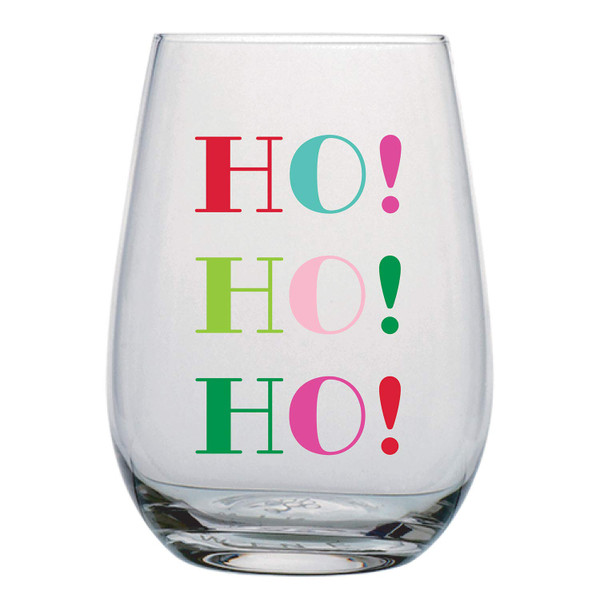 Slant Collections Wine Glass Gifts Holiday Stemless Wine Glass, 20-Ounce, Ho! Ho! Ho!
