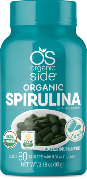OS Organic Side | Spirulina Tablets | Pure Organic Spirulina for Energy, Immunity, and Wellness | 90 Vegan Tablets | Non-GMO, Rich in Protein, Antioxidants, and Nutrients for Overall Health