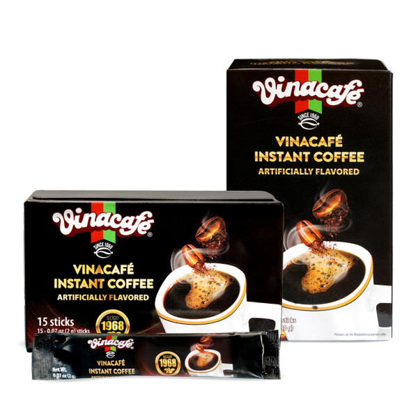Vinacafe 15 Sticks Black Instant Coffee (0.07 oz. Per stick) Vietnamese Instant Coffee Mix, Iced Black Coffee, Cafe Den Da, Single Serve Coffee Packets