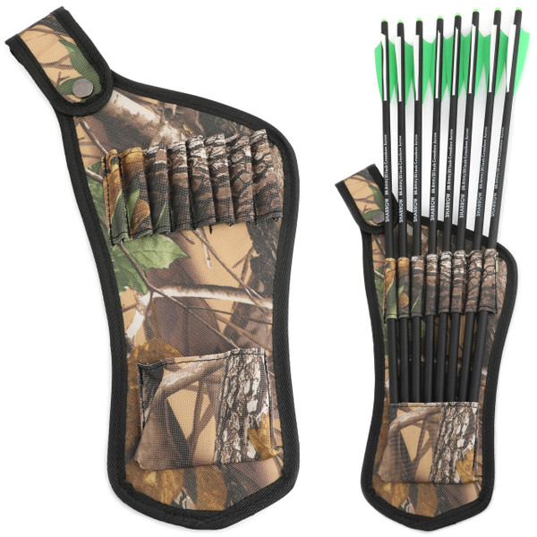 Crossbow Arrow Quiver Mini Crossbow Bolt Quiver Pocket Arrow Holder Waist Mount for Shooting Target Practice (Camo A)