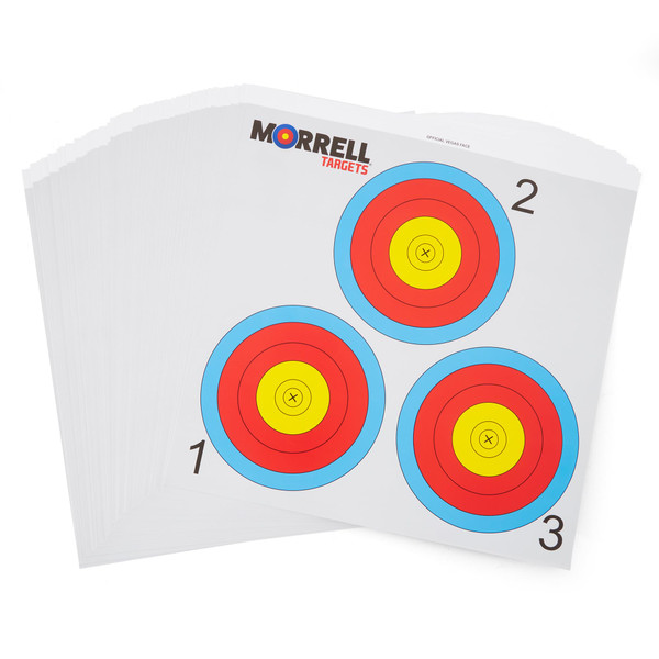 Morrell 100 Count 3 Spot Paper Target, 17 x 17 Inch Face, 100 Pound Cardstock - NFAA Official Archery Training & Long Range Practice Targets