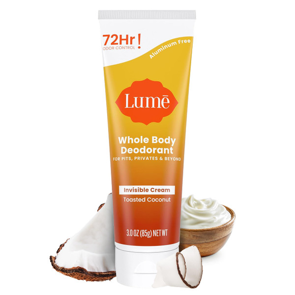 Lume Whole Body Deodorant - Invisible Cream Tube - 72 Hour Odor Control - Aluminum Free, Baking Soda Free, Skin Safe - 3.0 ounce (Toasted Coconut) Lume Whole Body Deodorant - Invisible Cream Tube - 72 Hour Odor Control - Aluminum Free, Baking Soda Free, Skin Safe - 3.0 ounce (Toasted Coconut)