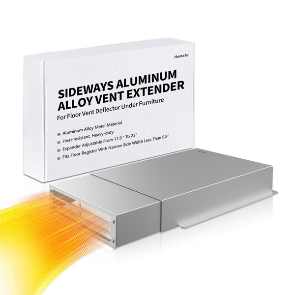 Hometu Sideways Floor Air Vent Extender for Under Furniture, 11.9"-23" Adjustable Aluminum Vent Deflector, Heavy-Duty Heat-Resistant HVAC Redirector for Bed, Sofa, Dresser