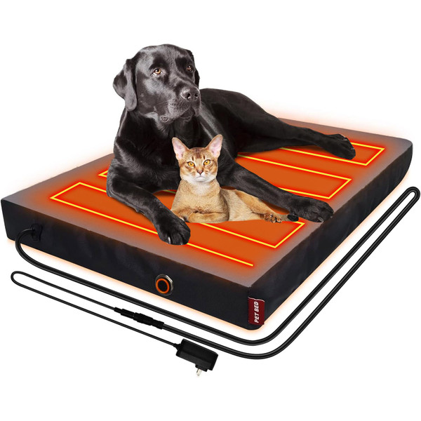 HEATFOX Upgraded Heated Dog Bed with Heating Pad, 24V Safe Voltage Arthritis Bed with Memory Foam, Waterproof Cover for Medium, Large Dogs/XL