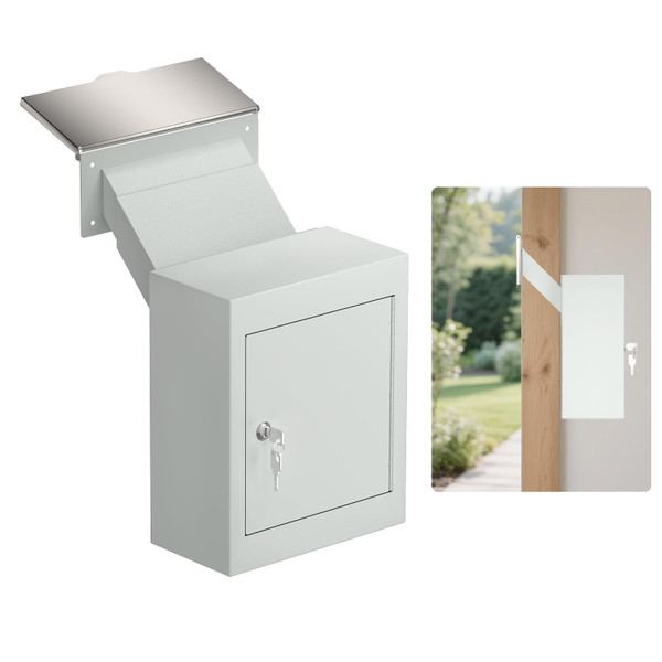 Pochar Through-The-Wall Drop Box with Rainproof Cover | Heavy Duty Through Wall Mailbox with 10-Inch Adjustable Chute | Rainproof Locking Drop Safe for Mail, Rent, Checks, Cash, and Keys(White) Pochar Through-The-Wall Drop Box with Rainproof Cover | Heavy Duty Through Wall Mailbox with 10-Inch Adjustable Chute | Rainproof Locking Drop Safe for Mail, Rent, Checks, Cash, and Keys(White)