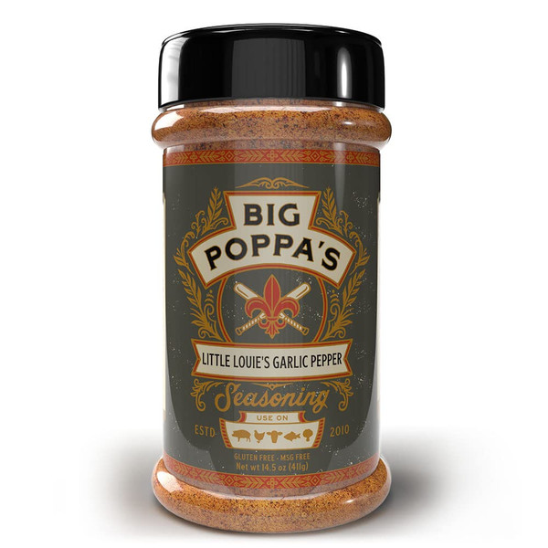 Big Poppa’s Little Louie’s Garlic Pepper Seasoning – Prize-Winning All Purpose Garlic Salt Blends with Black Pepper – Gluten-Free Kitchen and BBQ Seasoning for Chicken, Beef, Veggies & More (14.5 Oz)