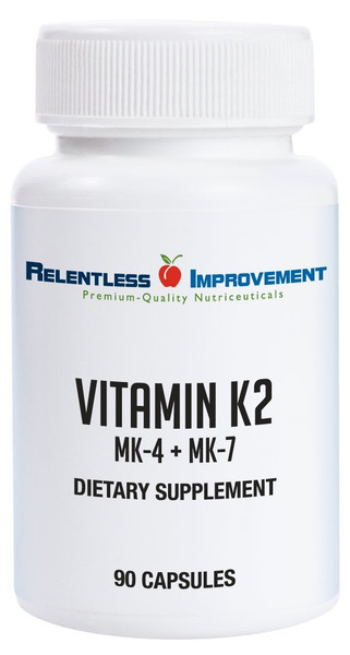 Relentless Improvement Natural Vitamin K2 MK4 Plus Vitamin K2 MK7 High-Potency 15,000mcg MK-4 + 60mcg MK-7 Supports Bone and Arterial Health Vegi-Capsules Soy-Free
