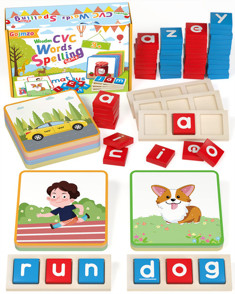Gojmzo Wooden CVC Word Spelling Games, Preschool Kindergarten Learning Activities, Montessori Educational Toys Gifts for 3 4 5 6 Year Old Kids, Sight Words Flash Cards Reading Letters for Toddlers Gojmzo Wooden CVC Word Spelling Games, Preschool Kindergarten Learning Activities, Montessori Educational Toys Gifts for 3 4 5 6 Year Old Kids, Sight Words Flash Cards Reading Letters for Toddlers