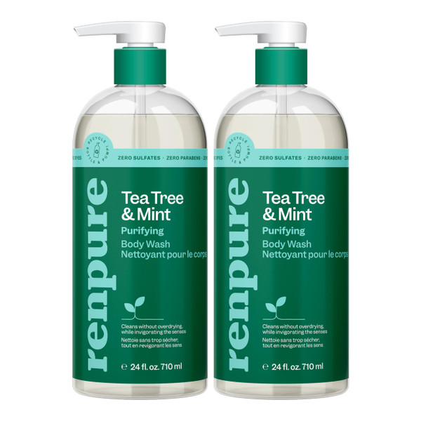 RENPURE Tea Tree & Mint Body Wash - Cleanses, Invigorates & Refreshes Skin Without Over-Drying - For All Skin Types - Tea Tree Leaf Oil, Spearmint Leaf Oil - 24 Fl Oz each, 2 Pack RENPURE Tea Tree & Mint Body Wash - Cleanses, Invigorates & Refreshes Skin Without Over-Drying - For All Skin Types - Tea Tree Leaf Oil, Spearmint Leaf Oil - 24 Fl Oz each, 2 Pack