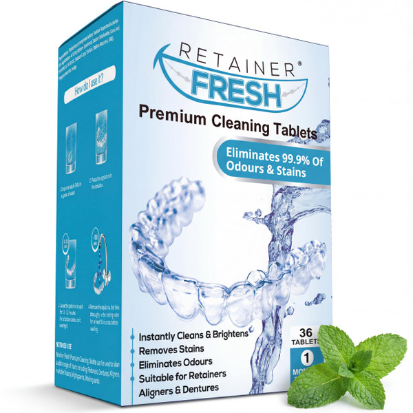 Retainer Cleaner Tablets - 36 Tablets 1 Month Retainer Fresh - Retainer Cleaning Tablets, Mouth Guard Cleaner, Denture Cleaner, Aligner Cleaner, Brite Retainer Tablets