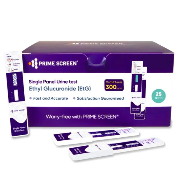Prime Screen [25 Pack] EtG Alcohol Urine Test - at Home Rapid Testing Dip Card Kit - 80 Hour Low Cut-Off 300 ng/mL - WETG-114