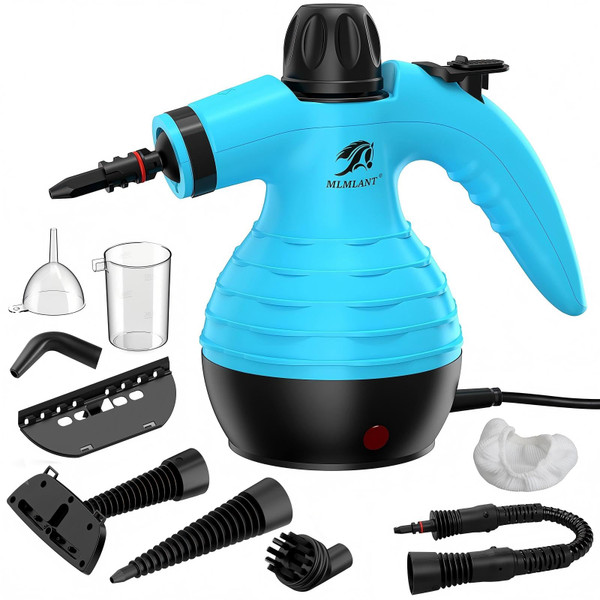 MLMLANT Handheld Steam Cleaner, Multipurpose Portable Upholstery Steamer with Safety Lock and 9 Accessory Kit for Carpet, Couch, Clothes, Mattress, Car Seats, Kitchen, Floor Steamer Cleaning, Blue