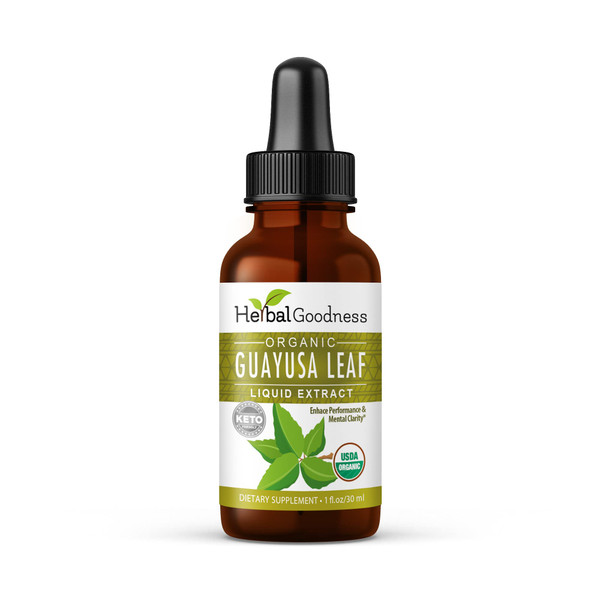 Guayusa Leaf Extract Brain Focus - Natural Caffeine Stamina Drink Energy Supplement, Coffee Alternative, Stress Relief - Organic Kosher 1oz Bottle - Herbal Goodness