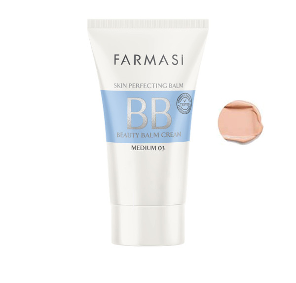 FARMASi Make Up BB Cream Beauty Balm, Full-Coverage Foundation, Concealer, Moisturizer BB Cream for All Skin Types, 1.7 fl oz, 03 Medium