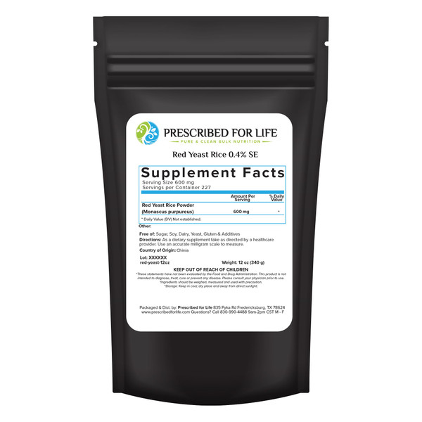 Prescribed For Life Red Yeast Rice Powder, Red Yeast Rice Supplement to Support Health, Vegan, Gluten Free, Non GMO, Monascus purpureus (340g)