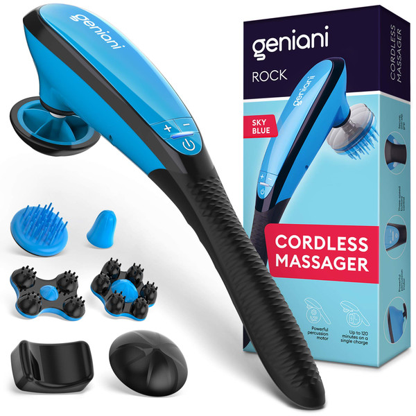 GENIANI Deep Tissue Massager for Back, Shoulders, Neck - Cordless Electric Handheld Massager Full Body Pain Relief - Percussion Massage for Legs, Feet & Body (Dark Blue)