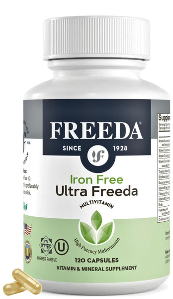 FREEDA Ultra Multivitamin Capsules – High-Potency Daily Supplement for Men & Women – Iron-Free – 120 Count – Kosher Certified