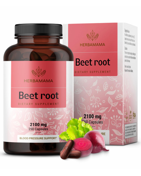 HERBAMAMA Beet Root Capsules - 2100mg Red Beet Powder Supplement for Pure Immune Support - Vegan, Non-GMO Red Root Capsules for Overall Support