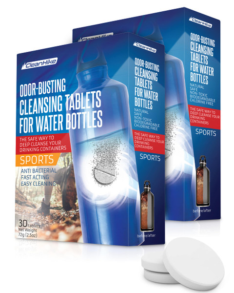 CleanHike Tumbler Water Bottle Cleaning Tablets - (60 Tablets) All Natural Ingredient, Great for All Stainless, Plastics, Ceramic and Glass Drinking Containers, Individually Packed (2)