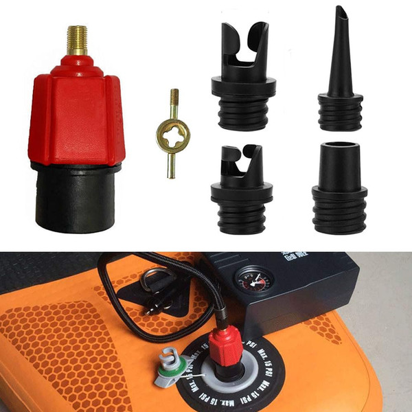 PeSandy SUP Pump Adaptor Air Valve Converter, 7MM Inlet Opening Air Pump Converter with 4 Standard Air Valve Nozzles for Inflatable Boat, Stand Up Paddle Board, Inflatable Bed, Etc - Red-1769277668